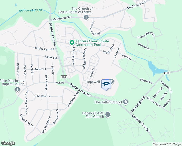 map of restaurants, bars, coffee shops, grocery stores, and more near 7436 Alluvial Drive in Huntersville