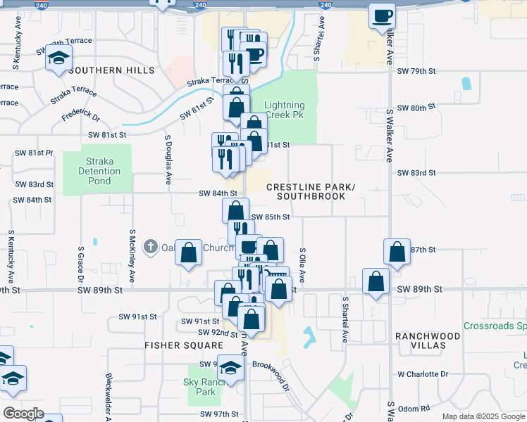 map of restaurants, bars, coffee shops, grocery stores, and more near 841 Southwest 85th Street in Oklahoma City