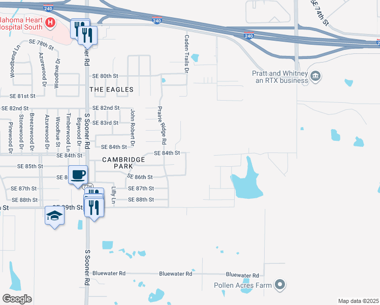 map of restaurants, bars, coffee shops, grocery stores, and more near 6248 Southeast 84th Street in Oklahoma City