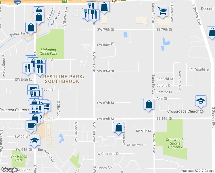 map of restaurants, bars, coffee shops, grocery stores, and more near in Oklahoma City