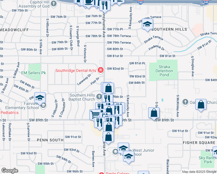 map of restaurants, bars, coffee shops, grocery stores, and more near 8609 Virginia Terrace in Oklahoma City