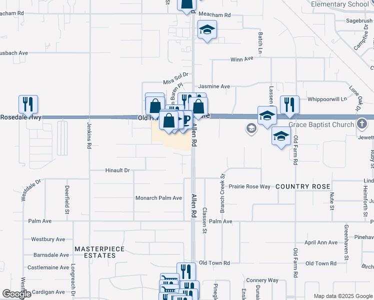 map of restaurants, bars, coffee shops, grocery stores, and more near 2320 Cullen Court in Bakersfield
