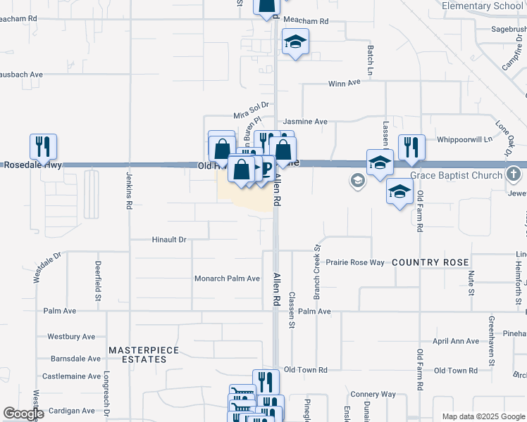 map of restaurants, bars, coffee shops, grocery stores, and more near 2320 Cullen Court in Bakersfield