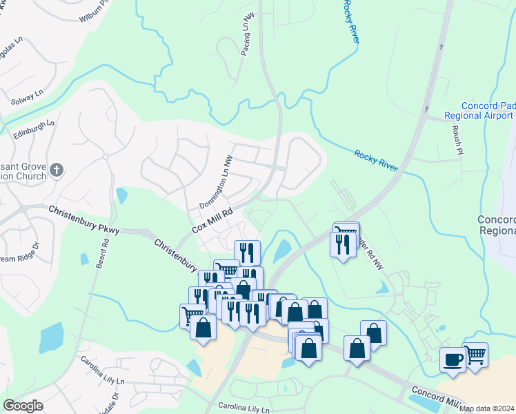 map of restaurants, bars, coffee shops, grocery stores, and more near 9137-9199 Edenbury Drive in Concord