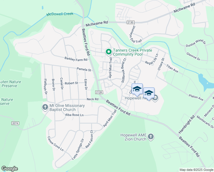 map of restaurants, bars, coffee shops, grocery stores, and more near 12119 Cane Branch Way in Huntersville