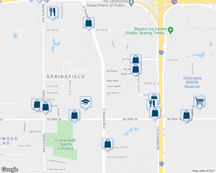 map of restaurants, bars, coffee shops, grocery stores, and more near 500 Townview in Oklahoma City