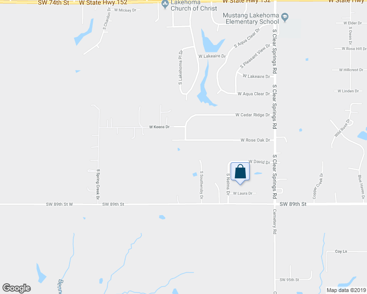 map of restaurants, bars, coffee shops, grocery stores, and more near 2112 West Rose Oak Drive in Mustang