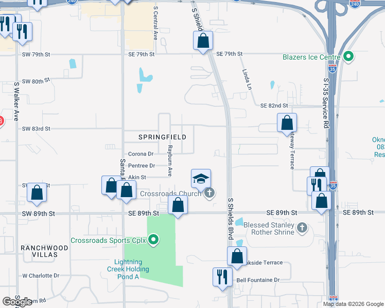 map of restaurants, bars, coffee shops, grocery stores, and more near 318 Corona Drive in Oklahoma City