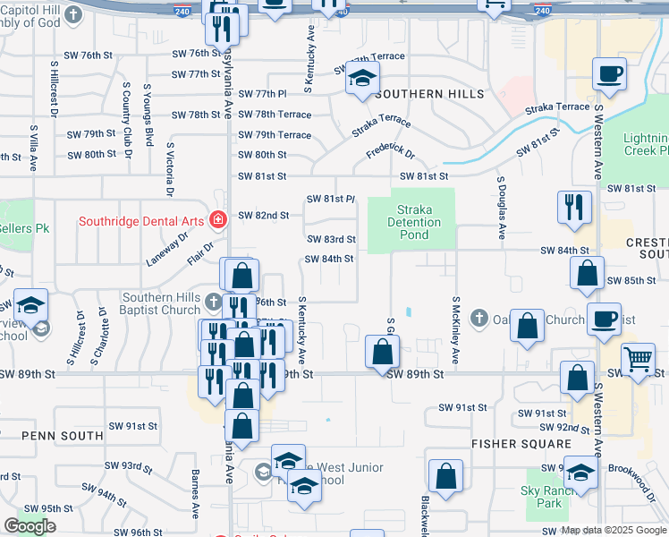 map of restaurants, bars, coffee shops, grocery stores, and more near 8529 Placker Place in Oklahoma City