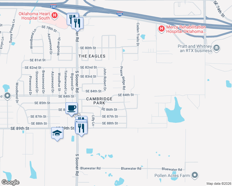 map of restaurants, bars, coffee shops, grocery stores, and more near 6001 Southeast 84th Street in Oklahoma City