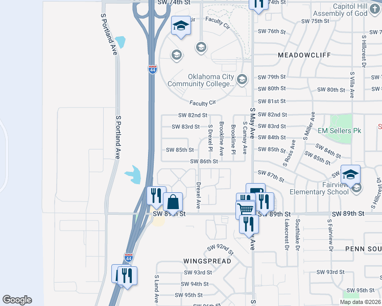 map of restaurants, bars, coffee shops, grocery stores, and more near 8529 Drexel Avenue in Oklahoma City