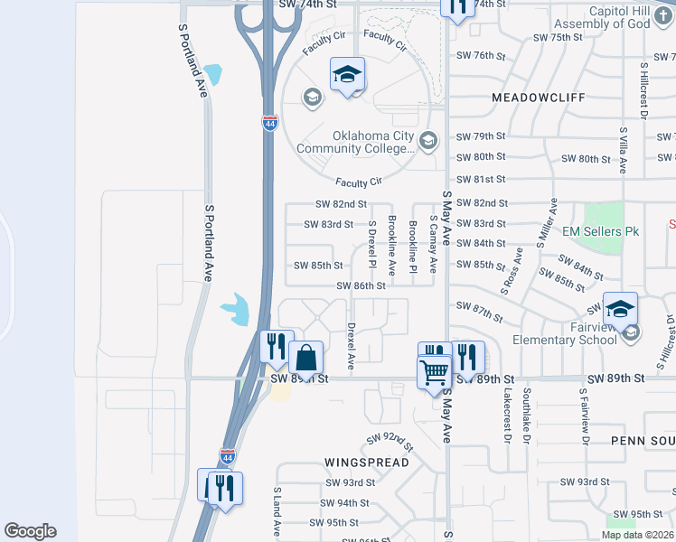 map of restaurants, bars, coffee shops, grocery stores, and more near 8529 Drexel Avenue in Oklahoma City