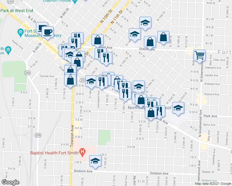 map of restaurants, bars, coffee shops, grocery stores, and more near 1609 State Highway 22 in Fort Smith
