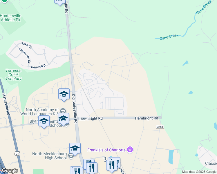 map of restaurants, bars, coffee shops, grocery stores, and more near 11723 Bryton Parkway in Huntersville