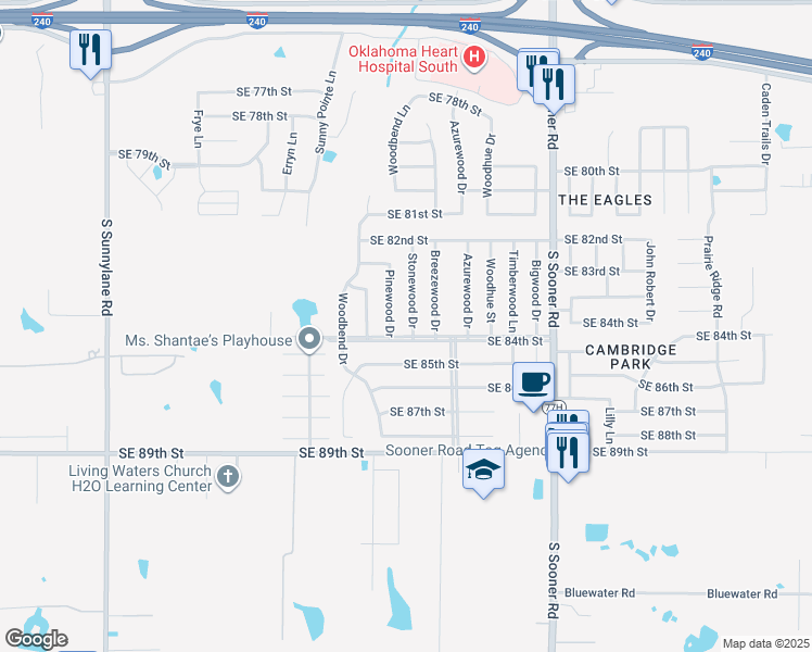 map of restaurants, bars, coffee shops, grocery stores, and more near 8429 Stonewood Drive in Oklahoma City