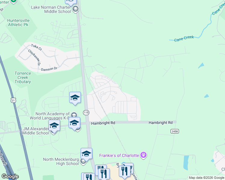 map of restaurants, bars, coffee shops, grocery stores, and more near 11560 Bryton Parkway in Huntersville