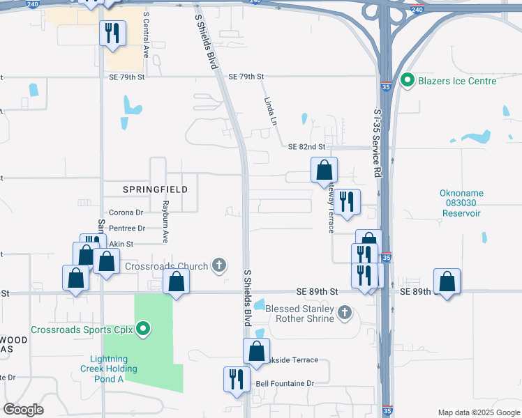 map of restaurants, bars, coffee shops, grocery stores, and more near 501-531 Helm Parkway in Oklahoma City
