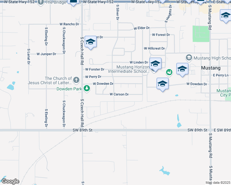 map of restaurants, bars, coffee shops, grocery stores, and more near 660 South Philbrook Court Drive in Mustang