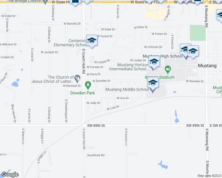 map of restaurants, bars, coffee shops, grocery stores, and more near 709 West Carson Drive in Mustang