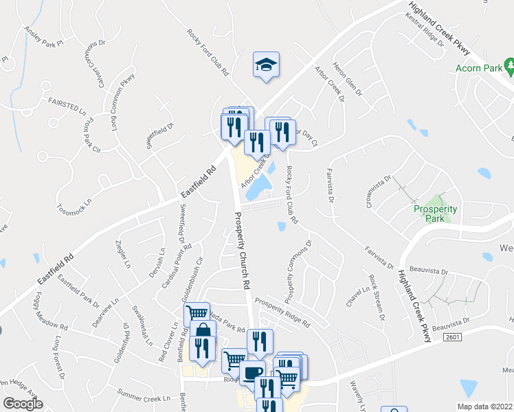 map of restaurants, bars, coffee shops, grocery stores, and more near 8558 Beaver Creek Dr in Charlotte