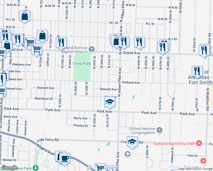 map of restaurants, bars, coffee shops, grocery stores, and more near 4025 Kinkead Avenue in Fort Smith