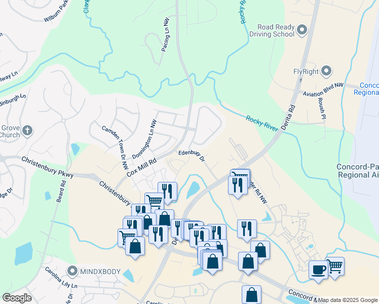 map of restaurants, bars, coffee shops, grocery stores, and more near 9137 Edenbury Drive in Concord