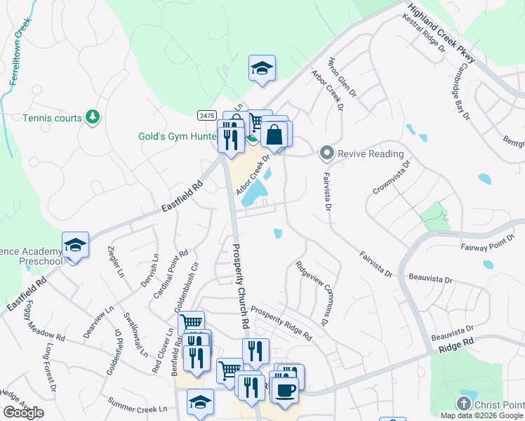 map of restaurants, bars, coffee shops, grocery stores, and more near 8665 Beaver Creek Drive in Charlotte