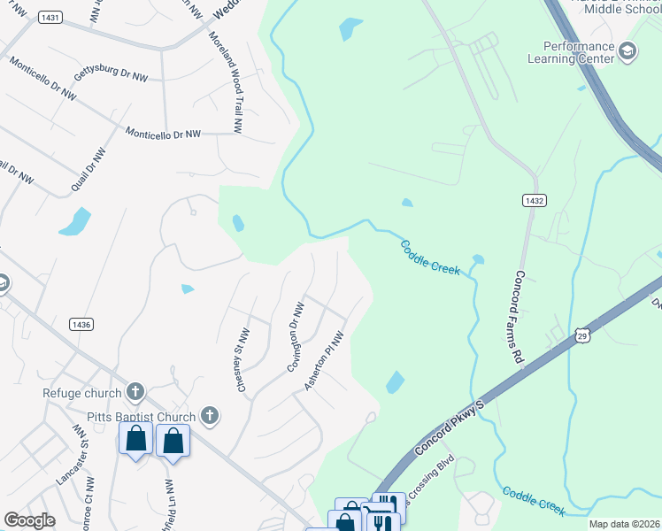 map of restaurants, bars, coffee shops, grocery stores, and more near 4728 Lauren Glen Street Northwest in Concord