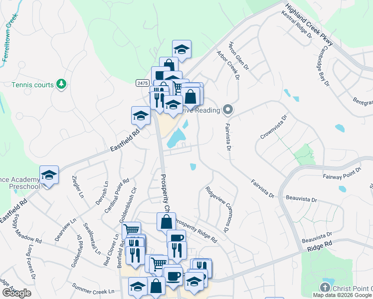 map of restaurants, bars, coffee shops, grocery stores, and more near 8665 Beaver Creek Drive in Charlotte