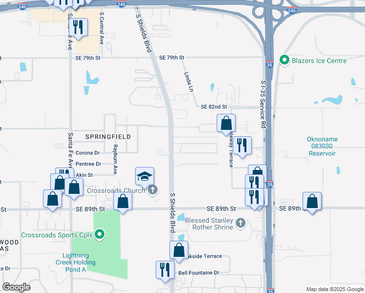 map of restaurants, bars, coffee shops, grocery stores, and more near 501-531 Helm Parkway in Oklahoma City