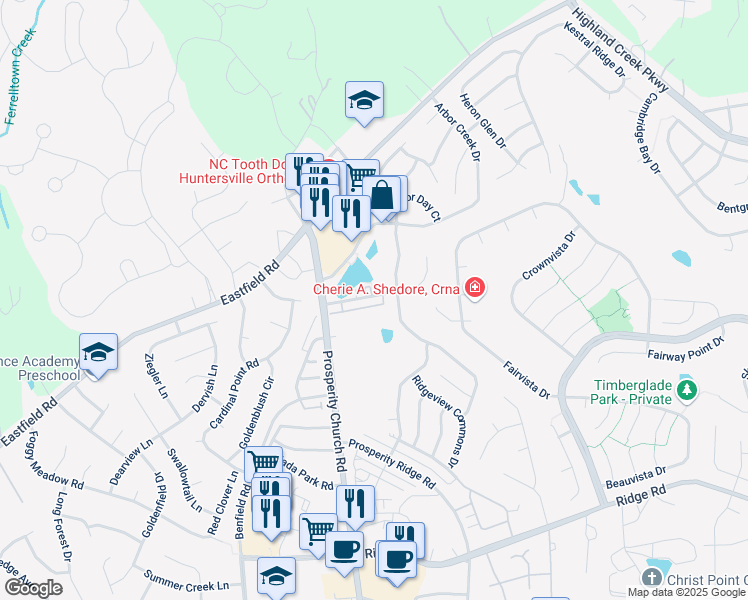 map of restaurants, bars, coffee shops, grocery stores, and more near 8662 Beaver Creek Drive in Charlotte