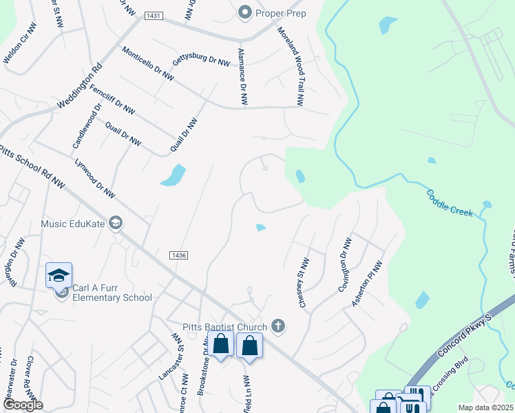 map of restaurants, bars, coffee shops, grocery stores, and more near 3700 Taylor Glen Ln NW in Concord