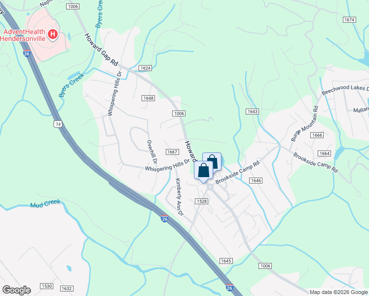 map of restaurants, bars, coffee shops, grocery stores, and more near 1656 Howard Gap Road in Hendersonville