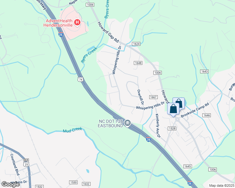 map of restaurants, bars, coffee shops, grocery stores, and more near 336 Whispering Hills Drive in Hendersonville
