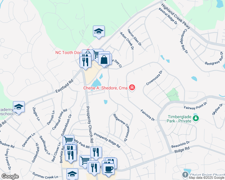 map of restaurants, bars, coffee shops, grocery stores, and more near 8806 Beaver Creek Drive in Charlotte
