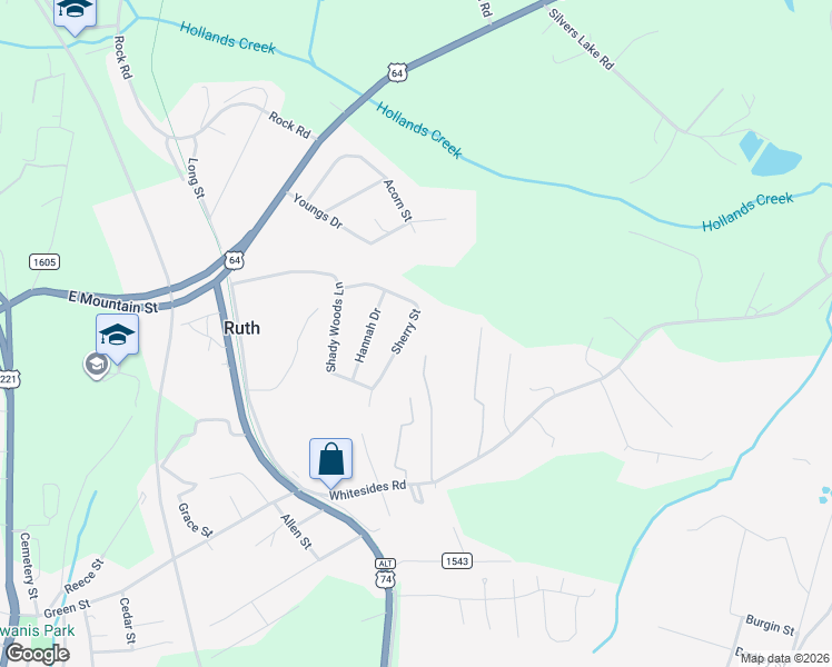 map of restaurants, bars, coffee shops, grocery stores, and more near 231 Sherry Street in Rutherfordton
