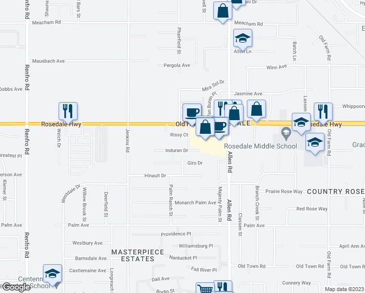 map of restaurants, bars, coffee shops, grocery stores, and more near 13208 Induran Drive in Bakersfield