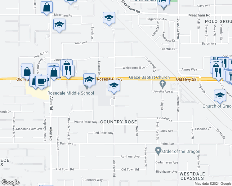 map of restaurants, bars, coffee shops, grocery stores, and more near 12006 Handel Avenue in Bakersfield