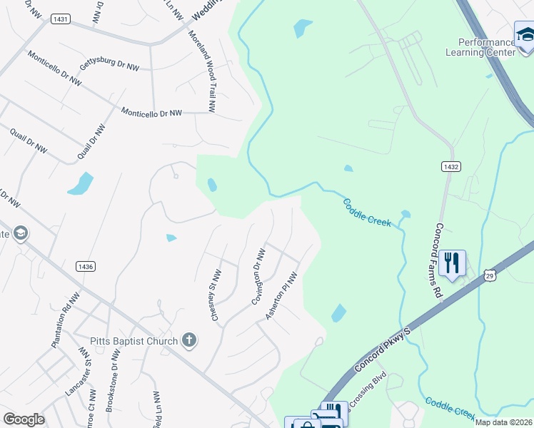 map of restaurants, bars, coffee shops, grocery stores, and more near 4774 Covington Drive Northwest in Concord