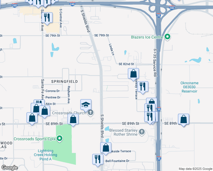 map of restaurants, bars, coffee shops, grocery stores, and more near 501 Helm Parkway in Oklahoma City