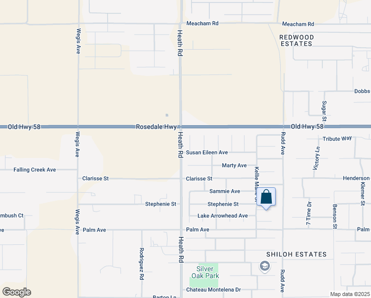 map of restaurants, bars, coffee shops, grocery stores, and more near 2415 Maurissa Court in Bakersfield