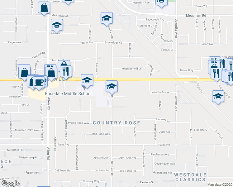 map of restaurants, bars, coffee shops, grocery stores, and more near 12006 Handel Avenue in Bakersfield