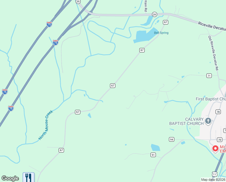 map of restaurants, bars, coffee shops, grocery stores, and more near 251 County Road 67 in Riceville