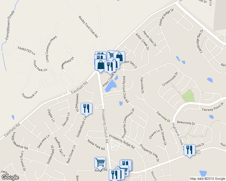 map of restaurants, bars, coffee shops, grocery stores, and more near 8643 Beaver Creek Drive in Charlotte