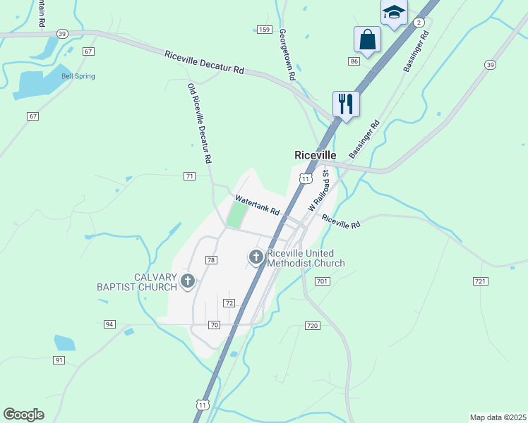 map of restaurants, bars, coffee shops, grocery stores, and more near 127 County Road 79 in Riceville