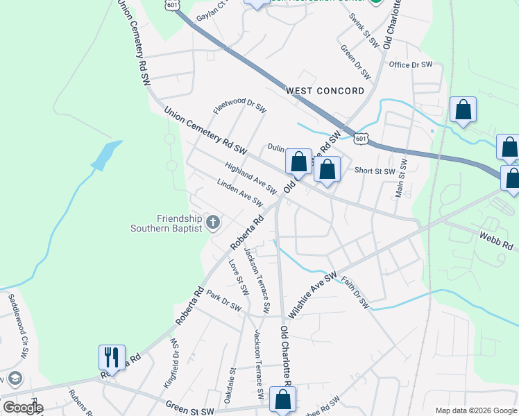 map of restaurants, bars, coffee shops, grocery stores, and more near 52 Roberta Road in Concord