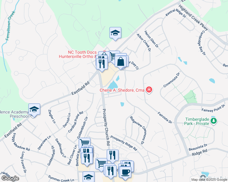 map of restaurants, bars, coffee shops, grocery stores, and more near 8665 Beaver Creek Drive in Charlotte