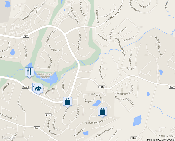 map of restaurants, bars, coffee shops, grocery stores, and more near 6001 Graburn's Ford Drive in Charlotte