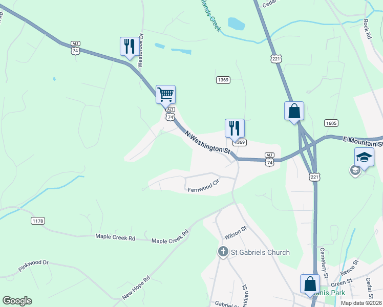map of restaurants, bars, coffee shops, grocery stores, and more near 787 North Washington Street in Rutherfordton