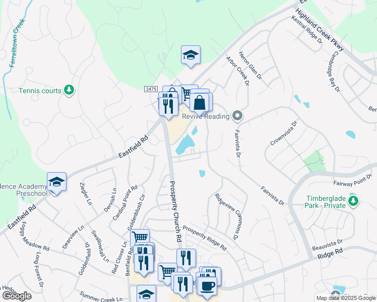 map of restaurants, bars, coffee shops, grocery stores, and more near 8665 Beaver Creek Drive in Charlotte